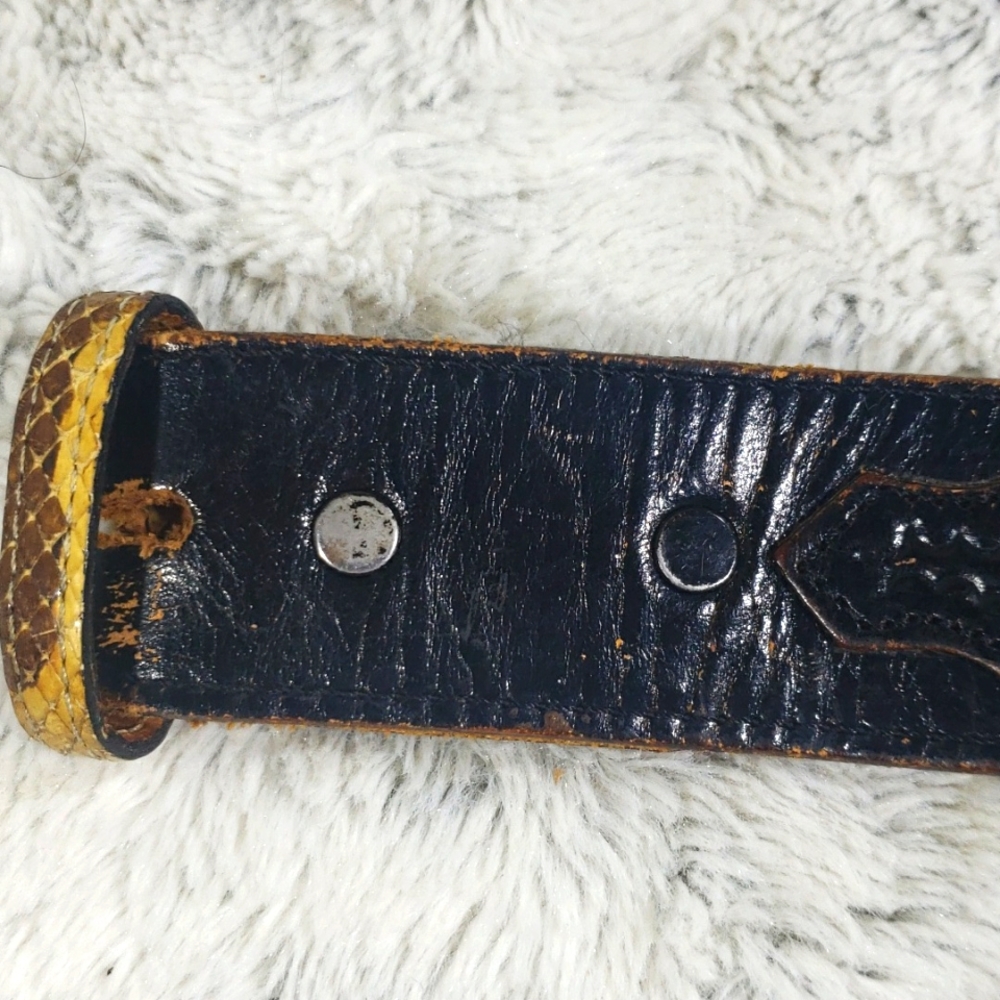 Antique Stephen Handmade Leather, Western Cowboy Black & Brown Men Belt B 508 40 - Picture 7 of 13